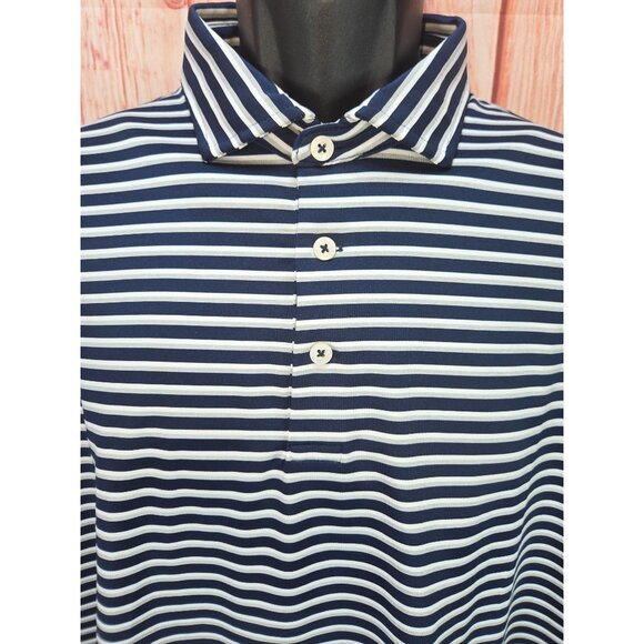RLX Ralph Lauren Mens Striped Polo XL Navy/White Polyester - Picture 3 of 8